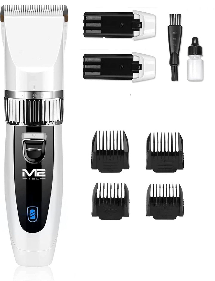 M2Tec Profi Schermaschine 2X Akku Felltrimmer Tierhaarschneider Hund und Katzen Rasierer in weiss