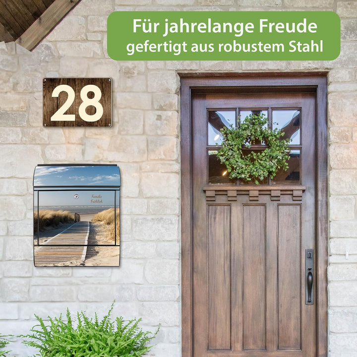 banjado Design Briefkasten personalisiert 38,5x46,5x13cm &amp; 2 Schlüssel - Briefkasten Stahl Schwarz Z
