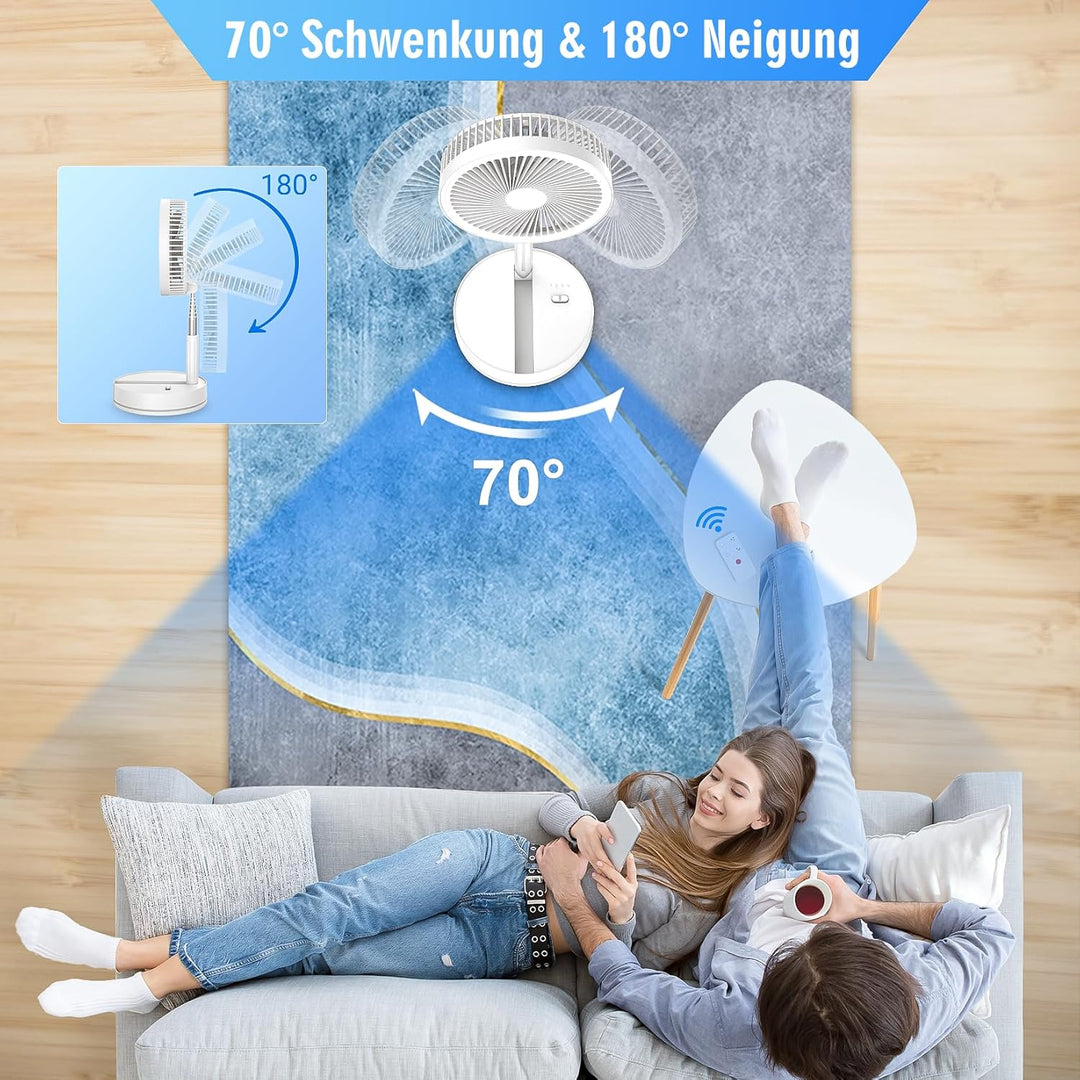 LIPETY Tragbarer Faltbarer Ventilator mit Fernbedienung, 8,6" 8000 mAh Akku Weiss, Weiss