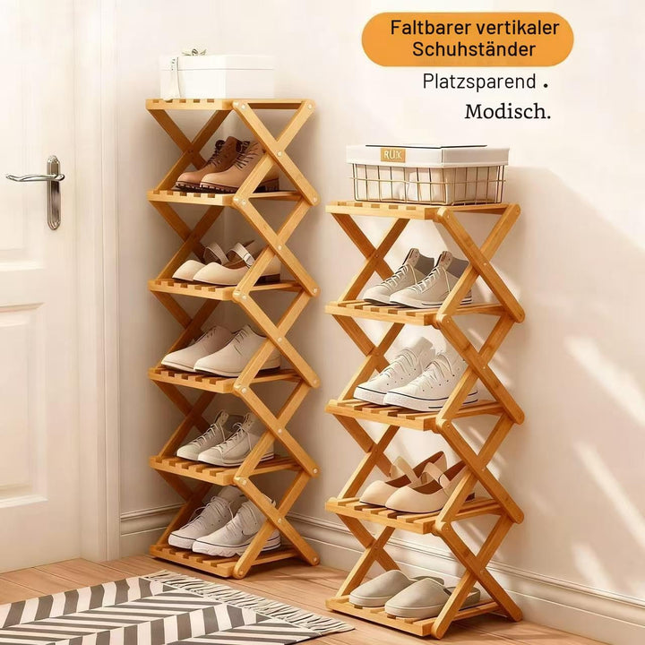 Vertikales schmales Schuhregal, 7 Etagen, tragbar, zusammenklappbar, ohne Installation, freistehende