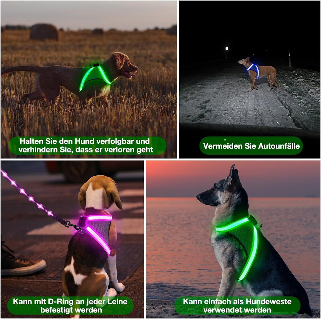 ChalkLit LED Leuchtendes Hundegeschirr USB Wiederaufladbares Vollständig Beleuchtetes Hundegeschirr