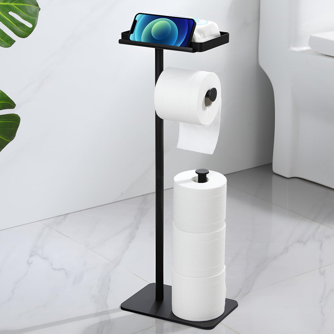 YIGII Toilettenpapierhalter - Robuster Sockel + Silikonpad-Reibung, Schwarz Klopapierhalter Stehend