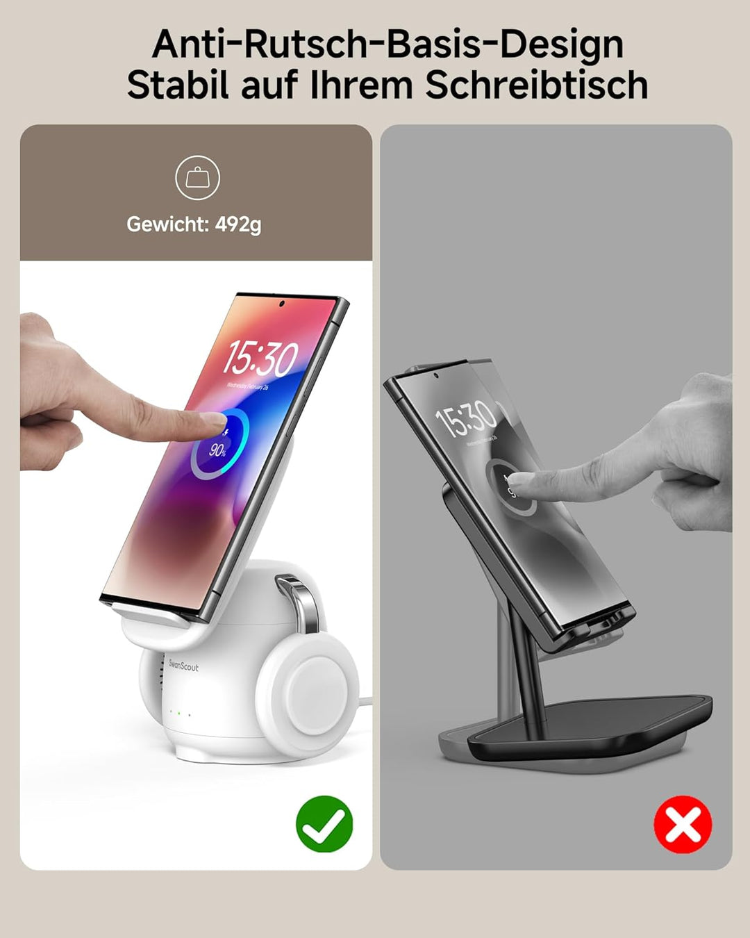 SwanScout Induktive Ladestation für Samsung S26+, 3 in 1 Wireless Charger für Samsung S25/S24/S23/Z