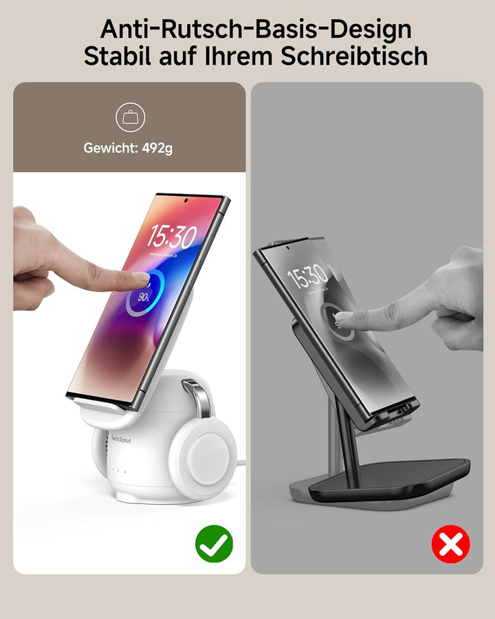 SwanScout Induktive Ladestation für Samsung S26+, 3 in 1 Wireless Charger für Samsung S25/S24/S23/Z