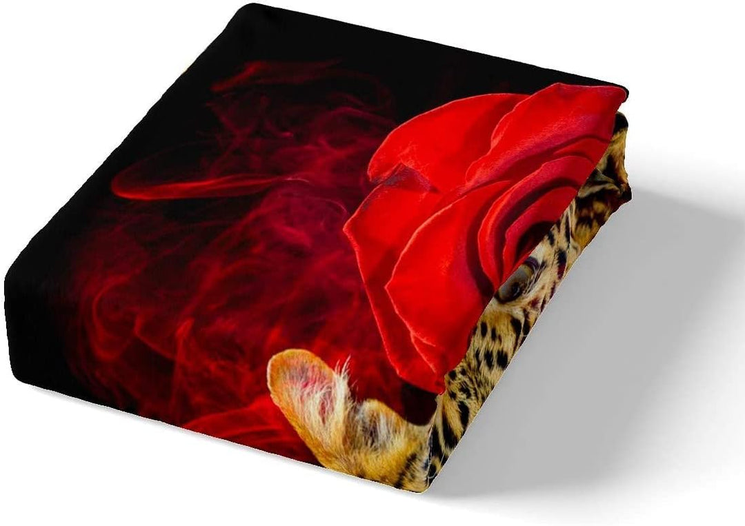 Loussiesd Leopard-Bettwäsche-Set für Mädchen, Jungen Kinder rote Rose Bettwäsche 135x200cm dekorativ