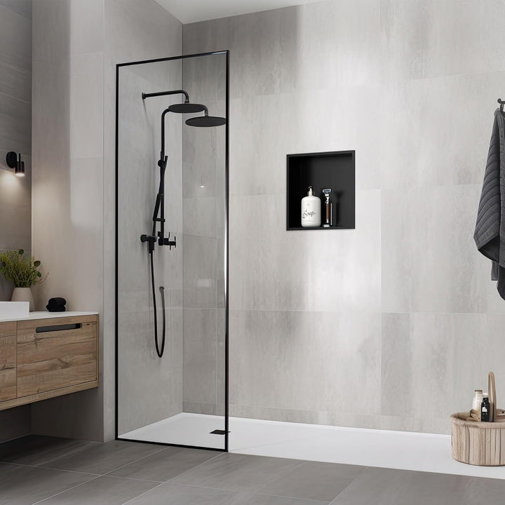 LuxeBath Wandnische aus Edelstahl, 30x30x10 cm, Schwarz, Duschnische mit Rahmen, Einbauregal, Flexib