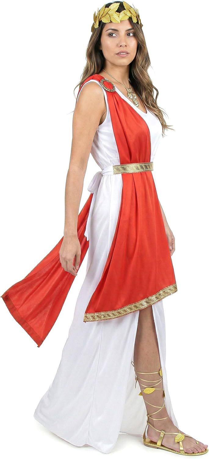 Generique - Elegante Göttin-Damenkostüm Antike Weiss-rot-Gold - L L Weiss, L Weiss