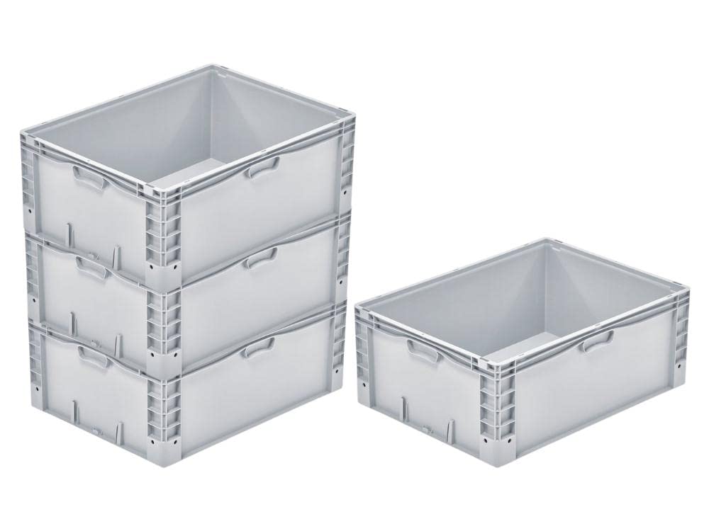 SparSet 4x Euro-Norm Grossbehälter | HxBxT 32x60x80cm | 133 Liter | Glatter Boden | Grau | Eurobehäl