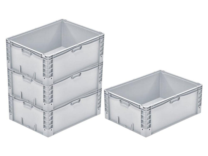 SparSet 4x Euro-Norm Grossbehälter | HxBxT 32x60x80cm | 133 Liter | Glatter Boden | Grau | Eurobehäl