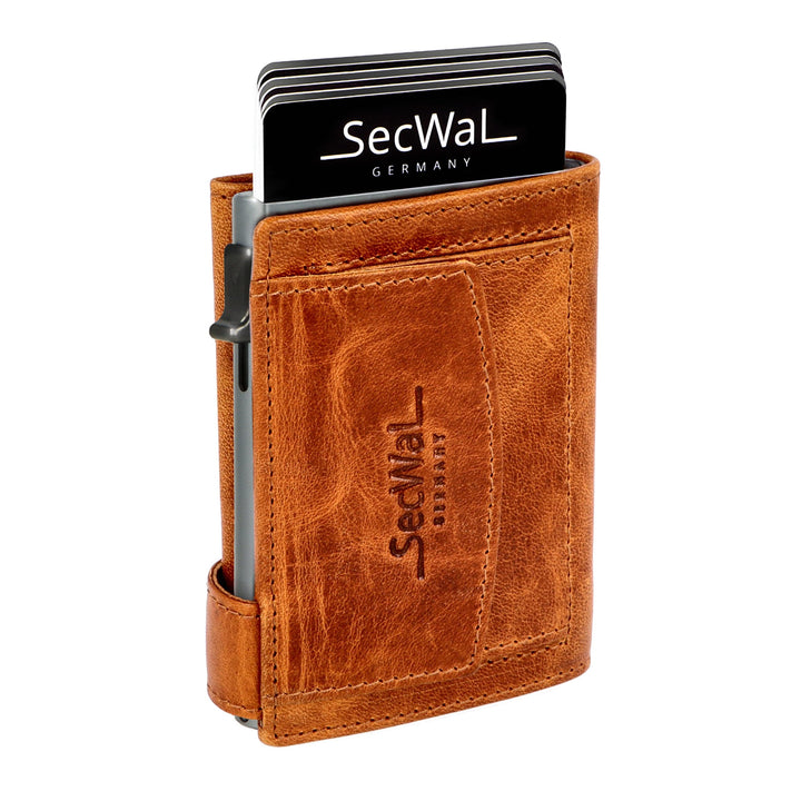 SecWal Kartenetui mit Münzfach Druckknopf inkl. Geschenkbox - Made in Germany - Echtleder Mini Geldb