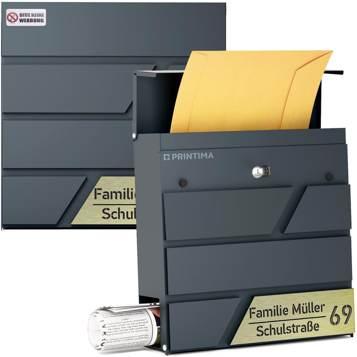 Julia Personalisierter Briefkasten Anthrazit (RAL7016) mit Zeitungsfach: Wetterbeständigkeit mit Rea