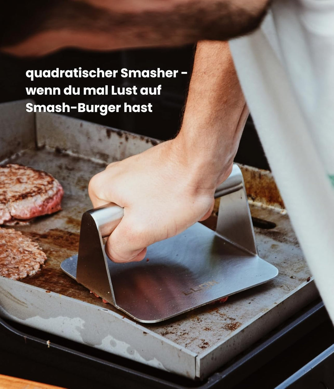 Smash Burger Set [ Edelstahl ] Das Beste Burger Set - Buchenholzgriff und Edelstahl. Hochwertiges Bu