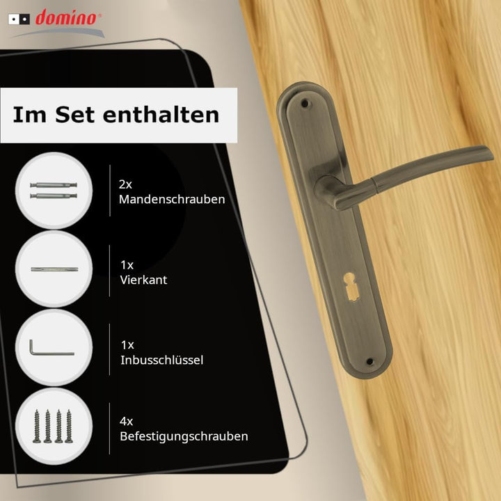 domino Türgriff 72 Drückergarnitur BB-Buntbart Set | Langschildgarnitur | Türklinke für Zimmertür, B