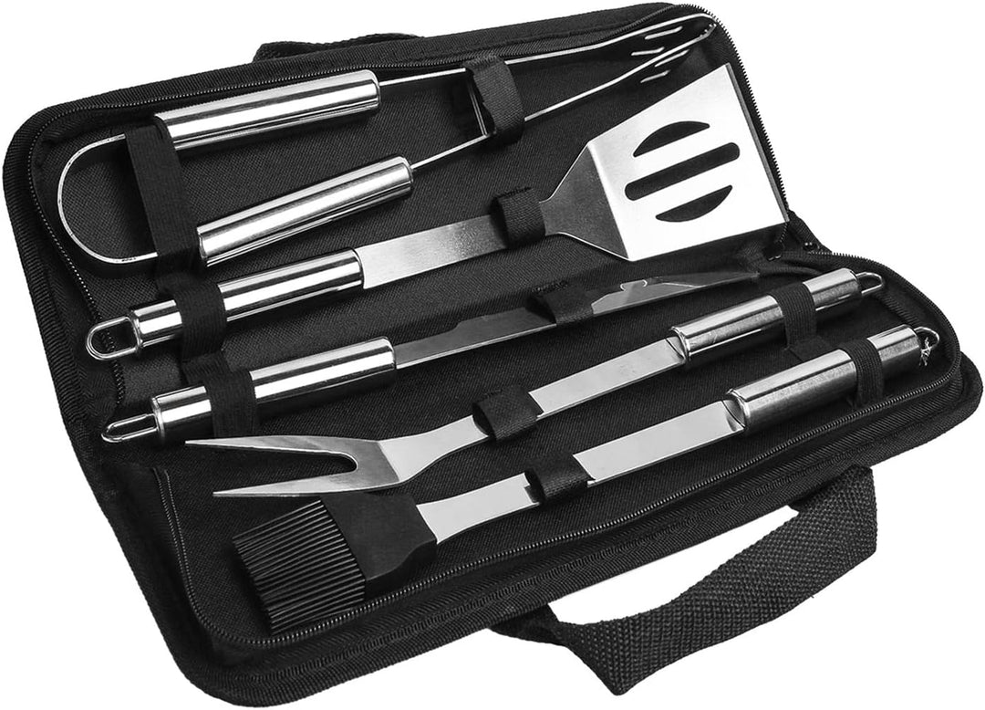 BBQ Grillbesteck 5er Set mit Tasche [Edelstahl Grill Zubehör] für Garten, Camping [Grillkoffer, Gril