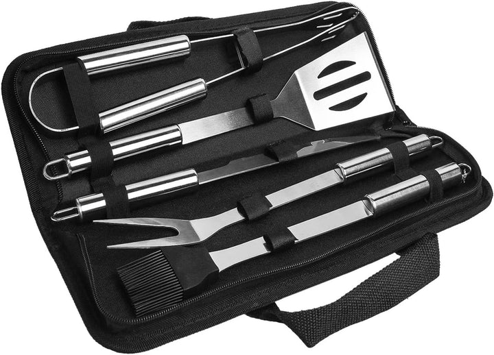 BBQ Grillbesteck 5er Set mit Tasche [Edelstahl Grill Zubehör] für Garten, Camping [Grillkoffer, Gril