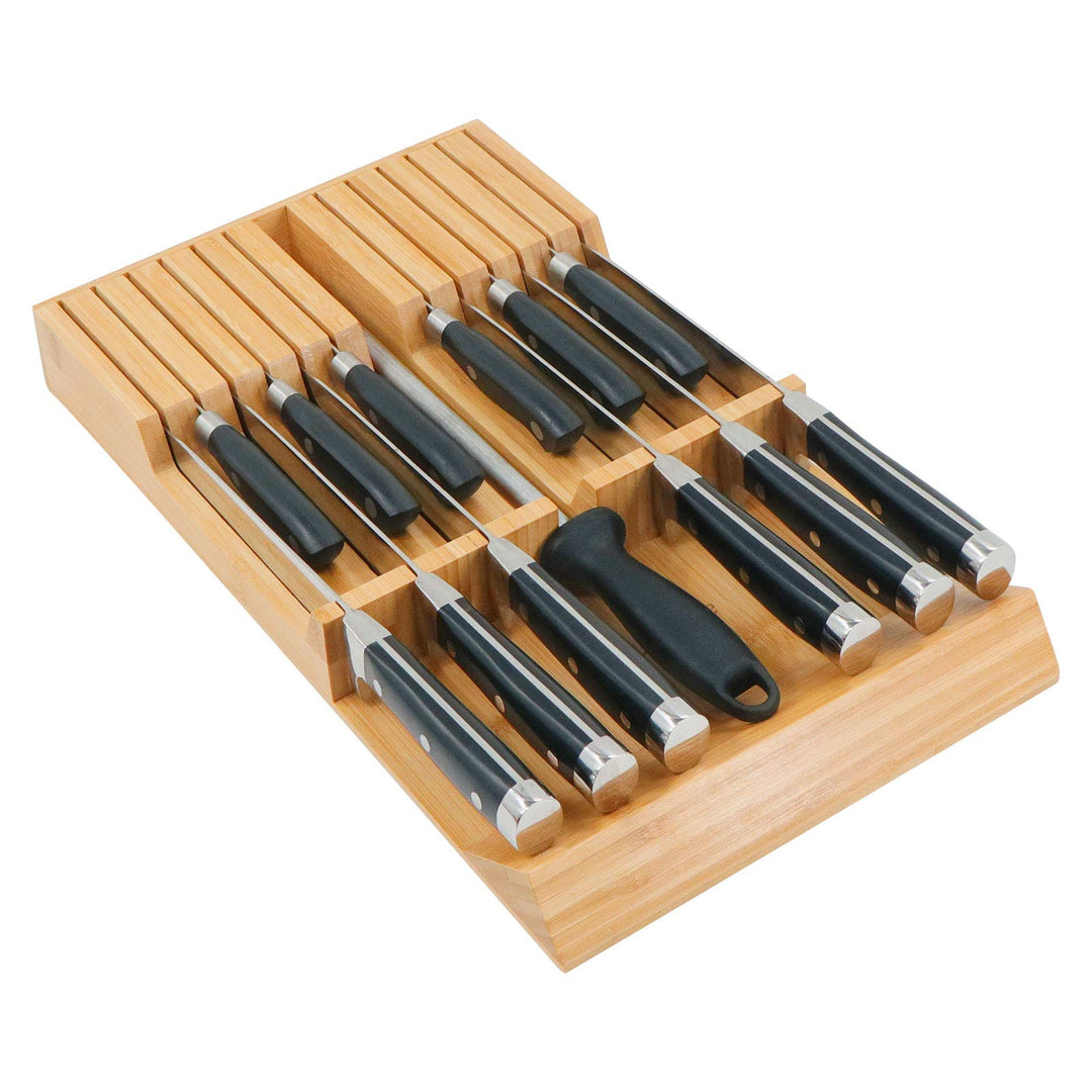 Utoplike In-Drawer Knife Block Bambus Küchenmesser Drawer Organizer, Steakmesserhalter mit grossem G