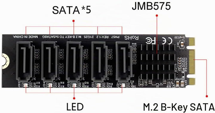 NFHK NGFF JMB575 2280 Key B+M zu SATA 3.0 6 Gbps 5 Ports Classic, Classic