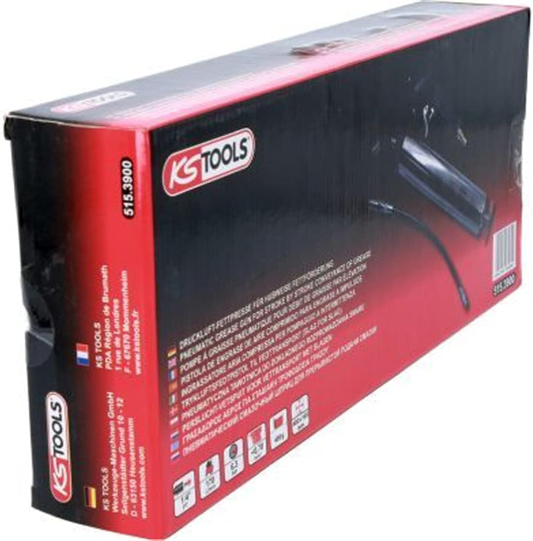 KS Tools 515.3900 Druckluft-Fettpresse mit flexiblem Schlauch und Düse