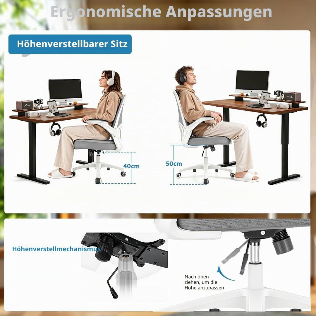 Durrafy Ergonomischer Bürostuhl Schreibtischstuhl mit Hochklappbaren Armlehnen,Verstellbarer Lendenw
