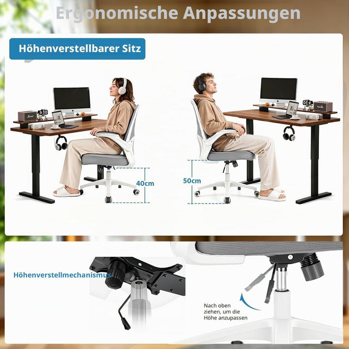 Durrafy Ergonomischer Bürostuhl Schreibtischstuhl mit Hochklappbaren Armlehnen,Verstellbarer Lendenw