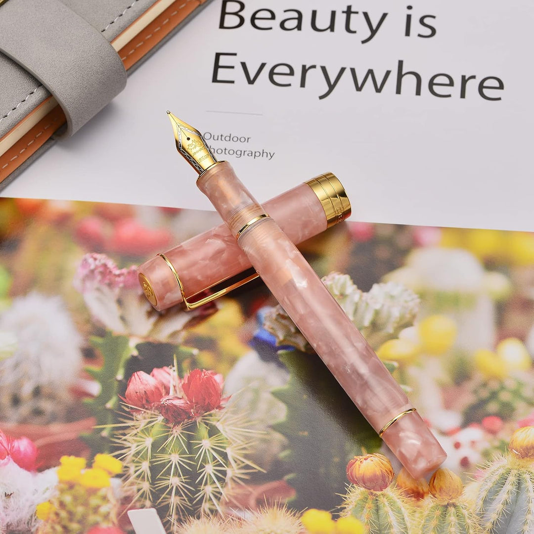 Jinhao 100 Classic Füllfederhalter Pink, mittlere Feder mit Konverter und Stifteetui Set Pink Marble