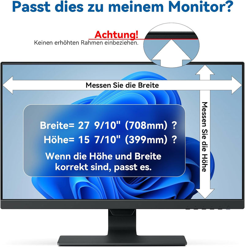 IPROKKO 32 Zoll Computer Sichtschutzfolie for 16:9 Monitor, Abnehmbarer Sichtschutz Anti Blaulicht B