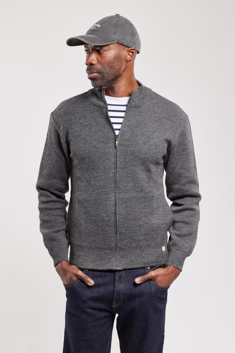 Armor Lux Herren Cardigan mit Reissverschluss Plouescat aus Wolle Strickjacke (1er Pack) S Grau (150