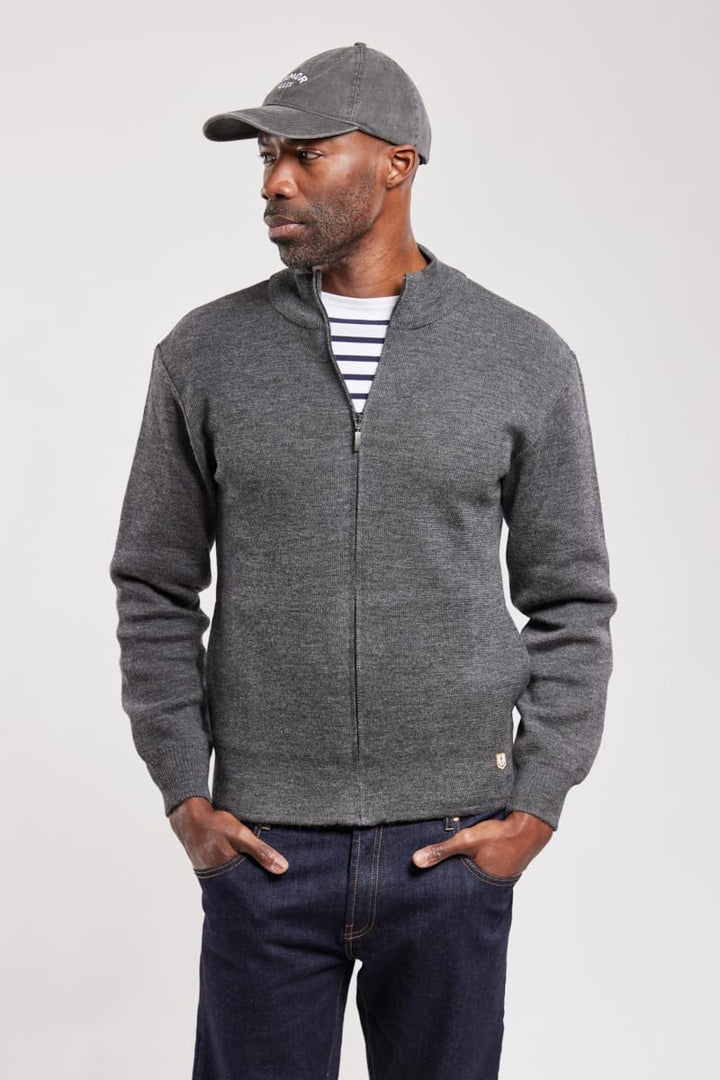Armor Lux Herren Cardigan mit Reissverschluss Plouescat aus Wolle Strickjacke (1er Pack) S Grau (150