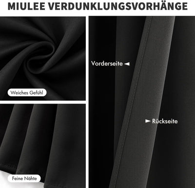 MIULEE Vorhänge Schwarz Blickdicht mit Ösen, Schöner Weicher Verdunklungsvorhänge zum Verdunkeln von