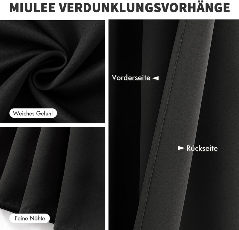 MIULEE Vorhänge Schwarz Blickdicht mit Ösen, Schöner Weicher Verdunklungsvorhänge zum Verdunkeln von