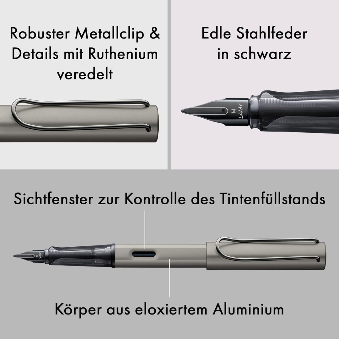 LAMY 1231307 Lx Füllhalter 57 – Füller aus Aluminium eloxiert in der Farbe Ruthenium mit transparent