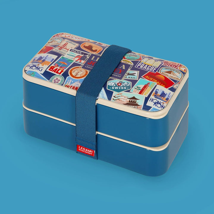 Legami – Lunchbox, 3 Besteckteile inklusive, Travel Stickers, Behälter, Fassungsvermögen 1200 ml, au