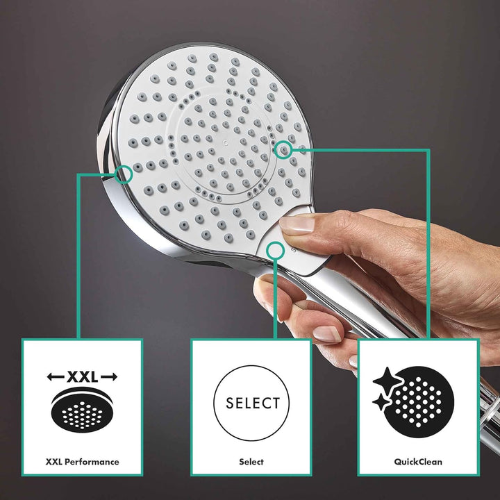 hansgrohe Croma Select 280 Air Duschsystem, 4 Strahlarten, Chrom mit Brausethermostat, mit Brausethe