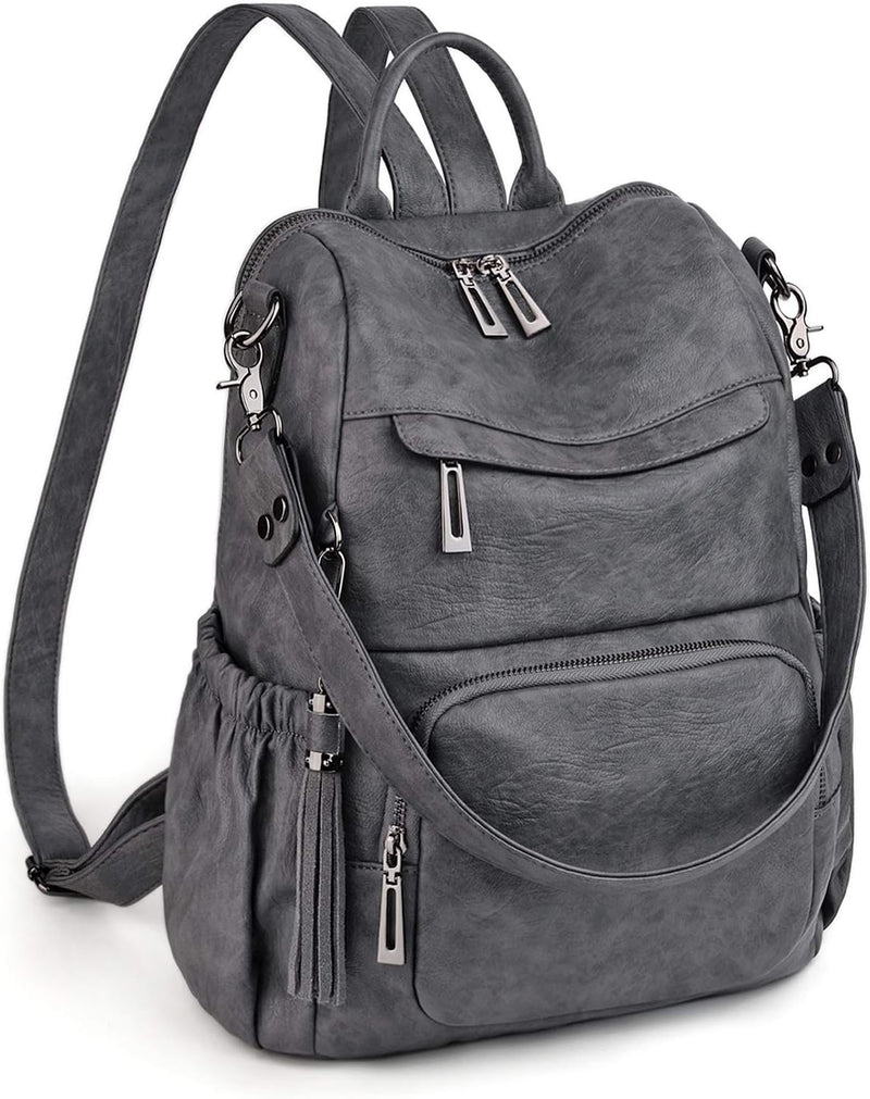 UTO Damen Rucksack PU Washed Leder Modischer Multifunktionsrucksack mit Quastendesign Lässige Schult