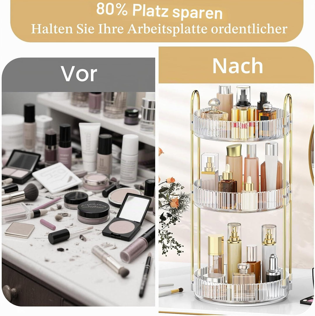 MOKANI Make Up Kosmetik Organizer, 360° Dreh Schmink Organizer, 3 Ebenen, Multifunctional Makeup Ski
