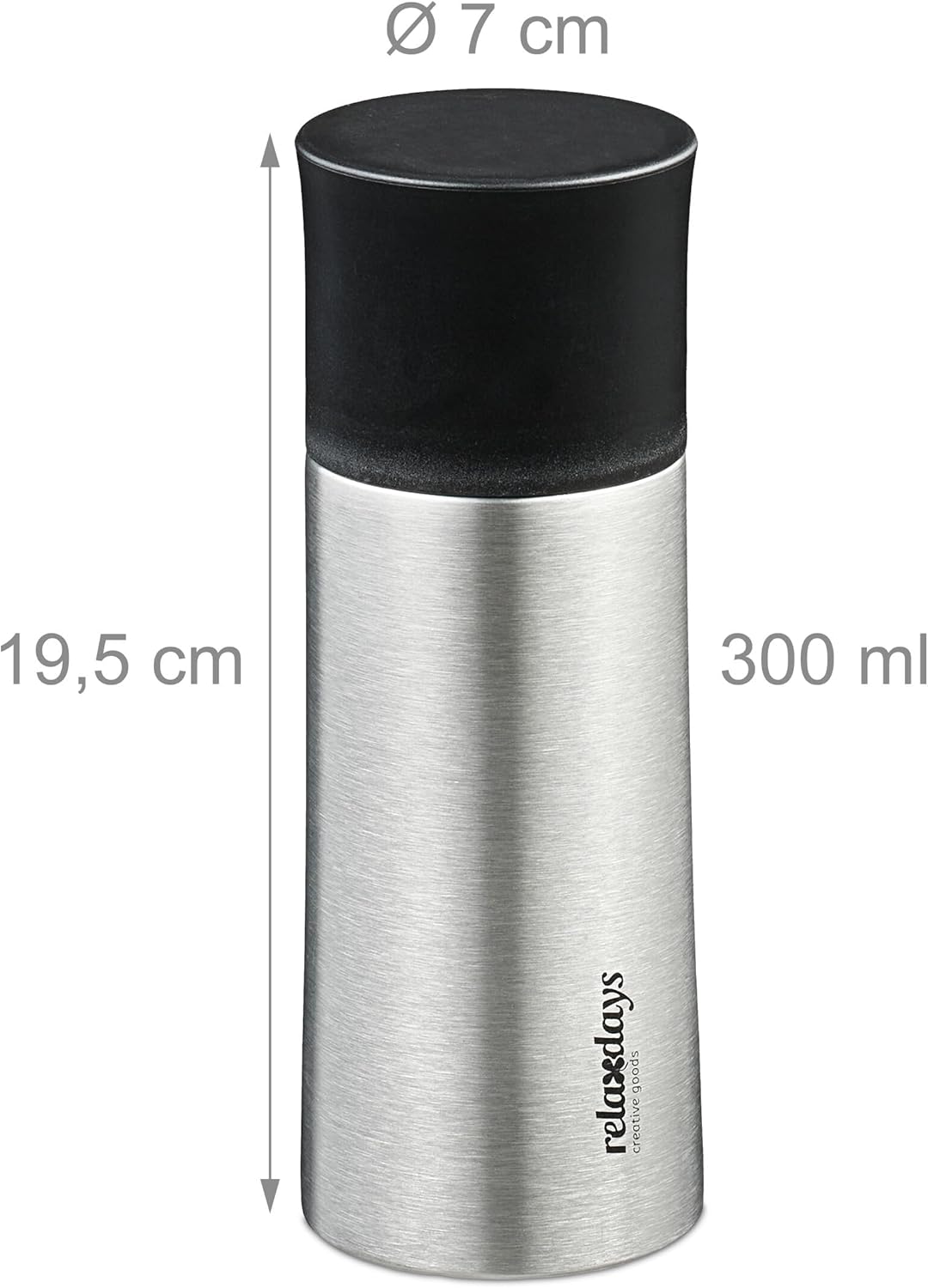 Relaxdays Trinkflasche Edelstahl, 300 ml, auslaufsicher, Kalt- & Heissgetränke, Vakuum Isolierflasch