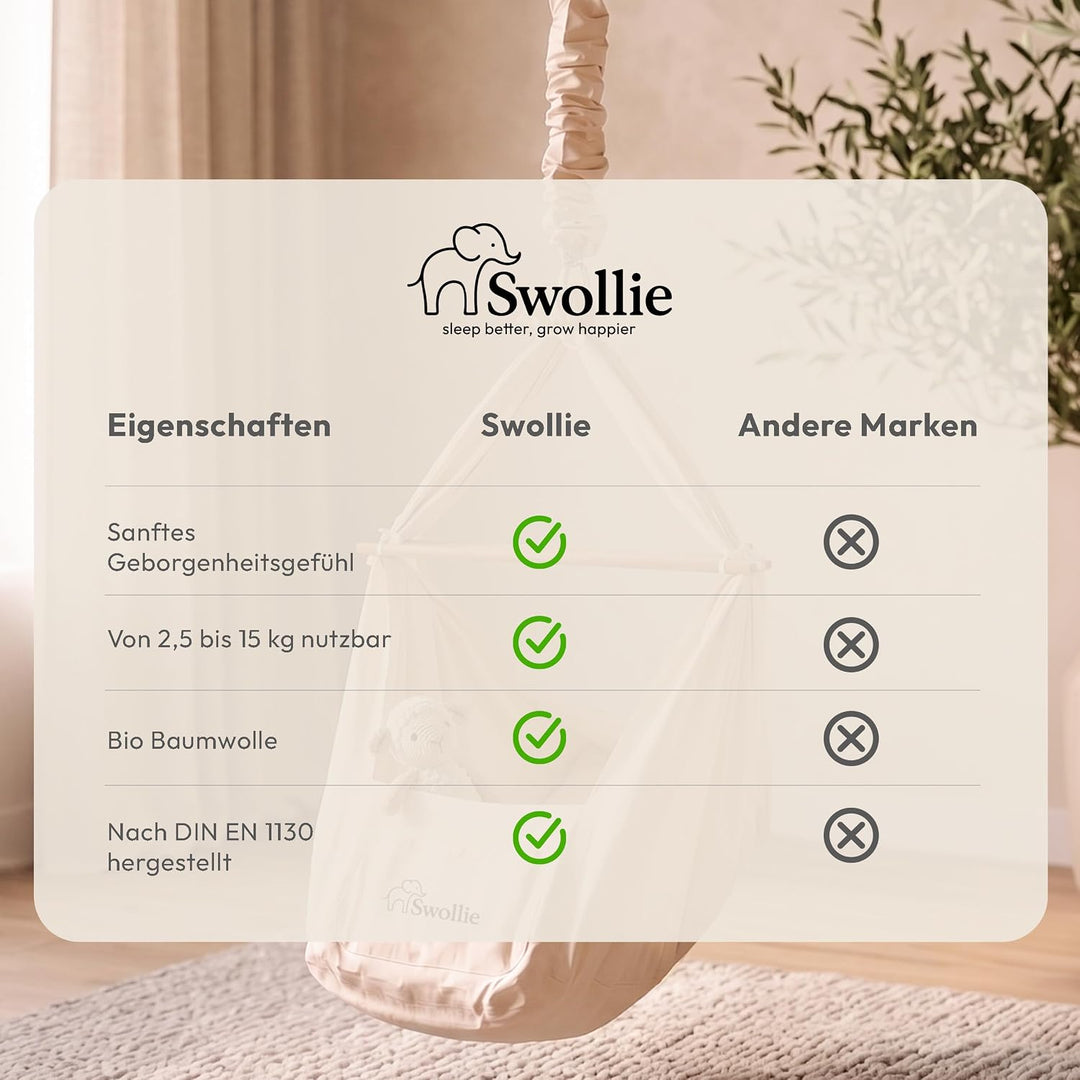 Premium Federwiege beige | für Babys ab Geburt bis 15 Kg | Bio-Baumwolle