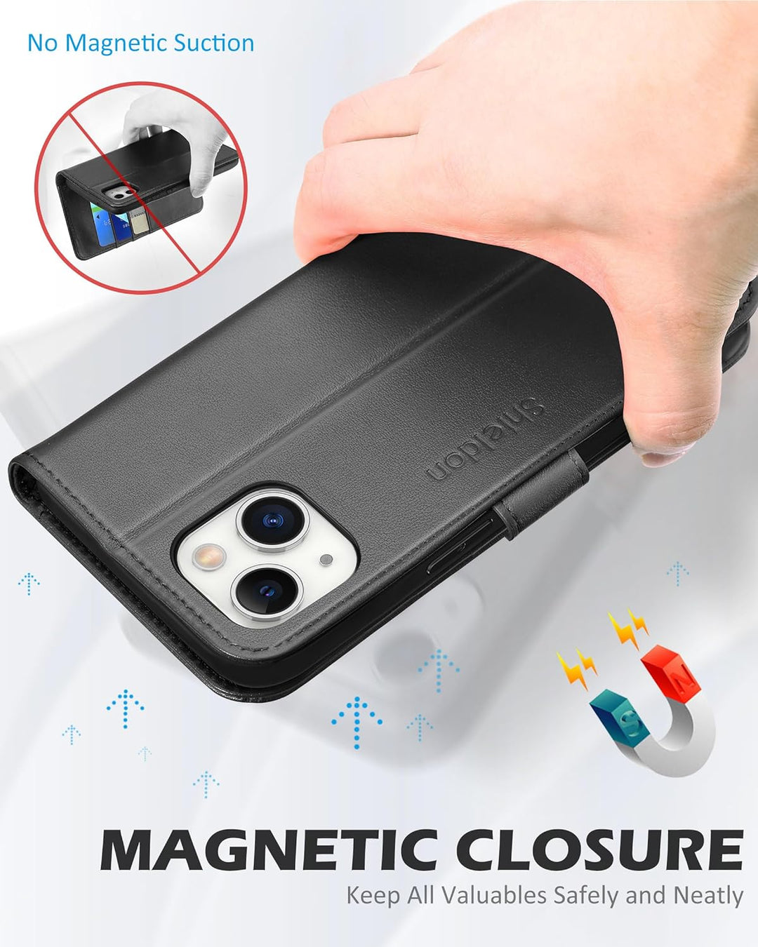 SHIELDON Hülle für iPhone 14 Plus 5G Handyhülle TPU Schutzhülle [Echtleder] [Kartenfach] [Magnet] [S