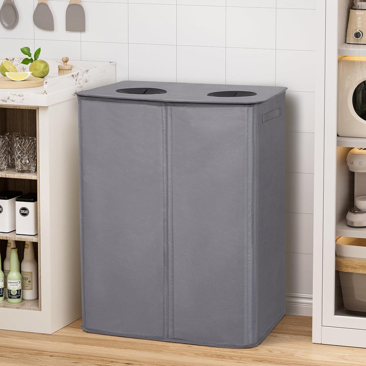 WOWLIVE Pfandflaschen Sammelbehälter 160L wit 2 fächer & 2 Tragetasche,Gross Flaschensammler mit Loc