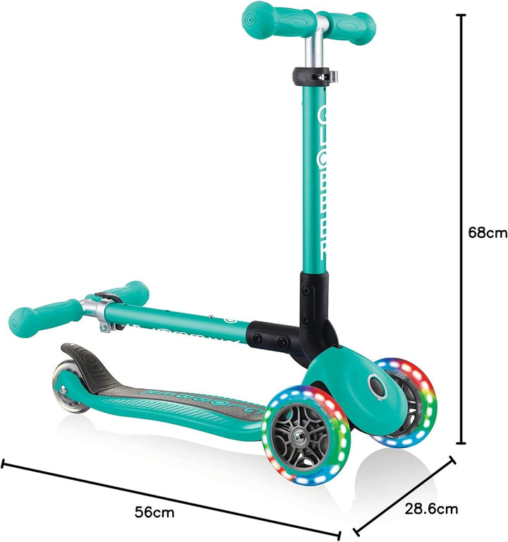 GLOBBER JUNIOR Foldable Lights – Tretroller, 120/80 mm, ABEC 5, 3-rädrig, LED-Leuchtrollen Einheitsg