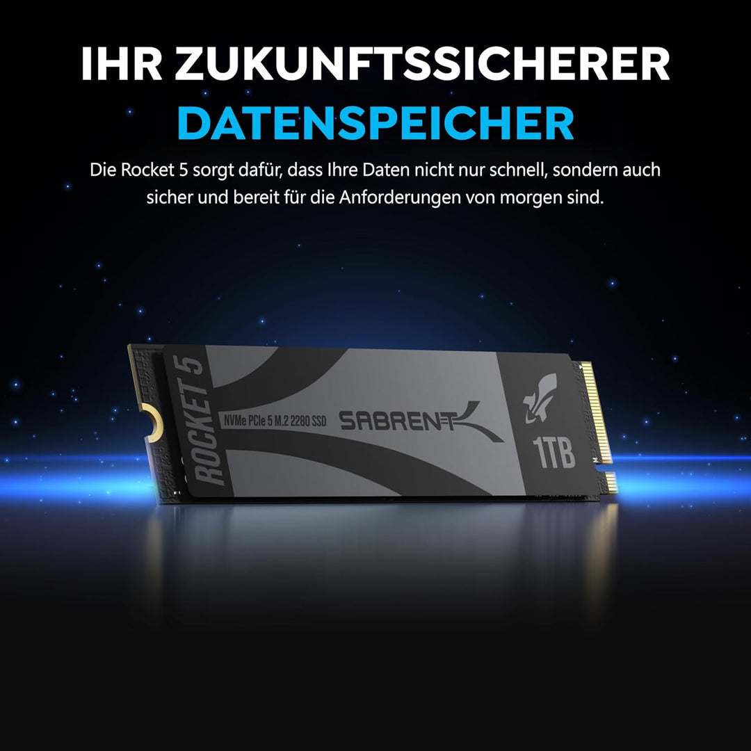 Sabrent NVMe SSD M.2 1TB Gen 5 13,000MB/s Lesen, 9,500MB/s Schreiben Interne SSD PCIe 5 X4 (SB-RKT5-