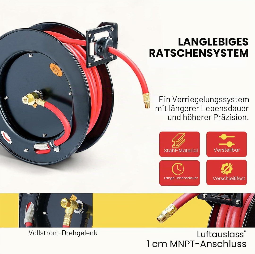 ReelWorks l815153ha Stahl Retractable air Compressor/wasserschlauchtrommel mit 3/8 „x 50‚hybrid Poly