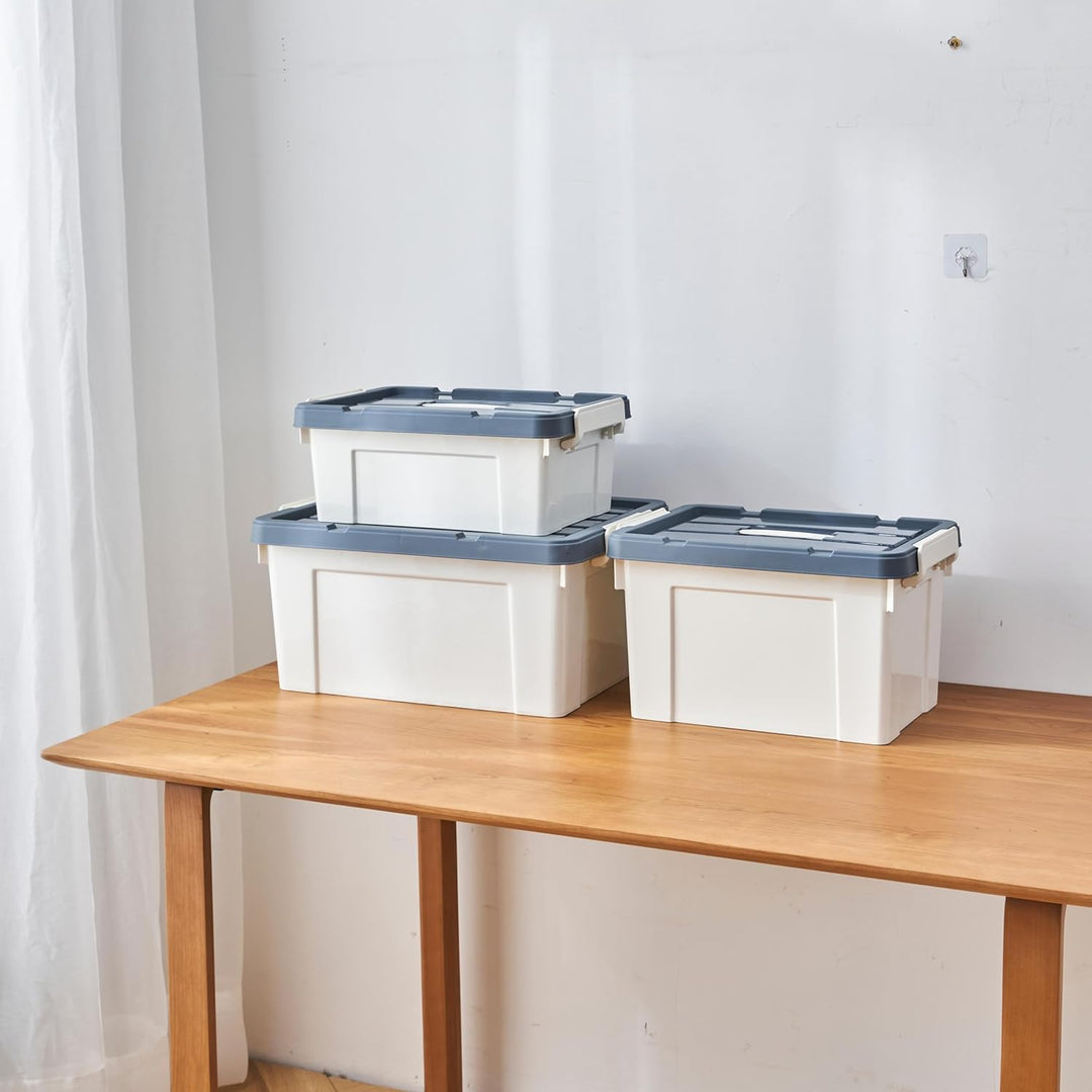 Cetomo 15L*3 Kunststoff-Aufbewahrungsbox Box mit haltbarem Deckel und Sicherheitsverschluss stapelba