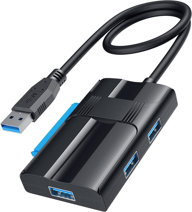 ABLEWE SATA auf USB 3.0 Adapter, 2,5 Zoll / 3,5 Zoll Festplattenadapter mit 3 USB 3.0 Ports für Univ