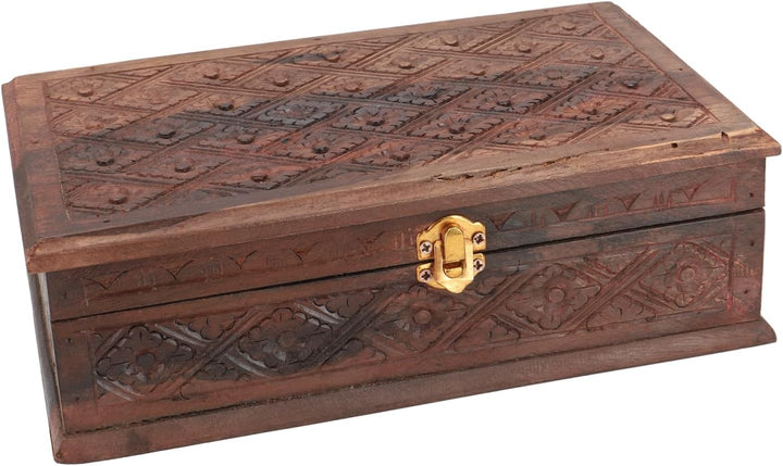 GURU SHOP Abschliessbare Schmuckschatulle, Schatztruhe, Holzschachtel, Schmuck Dose, Schatzkiste - M
