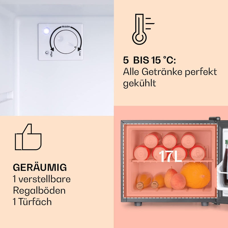 Klarstein Kühlschrank, Mini-Kühlschrank für Getränke, Kühlschrank Klein, Kleiner Kühlschrank Lautlos