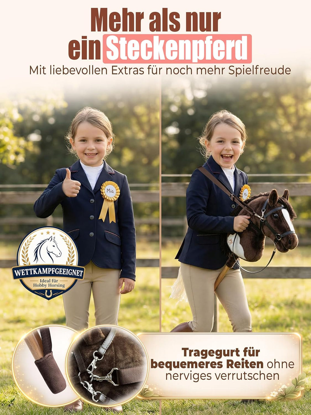 Hobby Horse Steckenpferd – Handgefertigtes Stockpferd für Kinder 4–12Jahre - Realistisches Hobby Hor