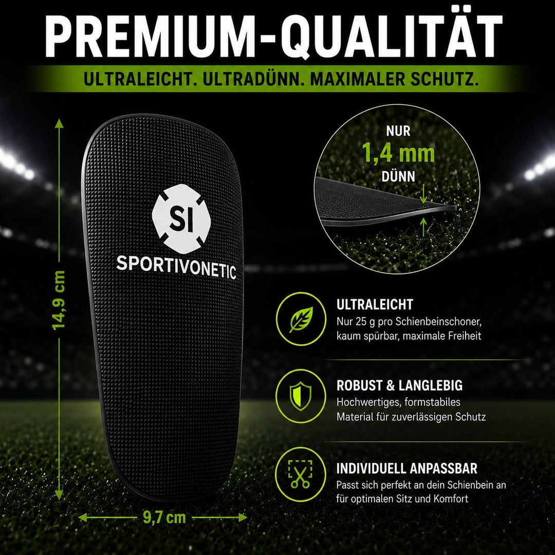 SPORTIVONETIC® High Performance Schienbeinschoner Anpassbar für Erwachsene & Kinder, Damen & Herren
