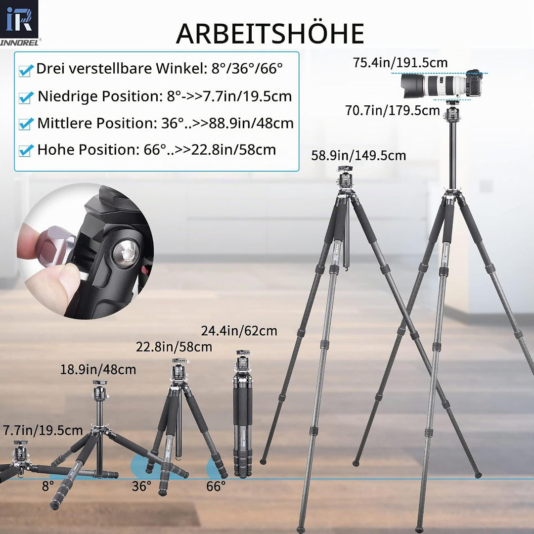 INNOREL GT324C Karbonfaser Professionelles kompaktes Stativ für DSLR-Kameras Hochleistungsständer mi