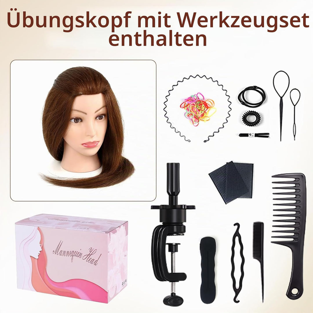 Frisierkopf 100% Echthaar Friseurkopf, TopDirect Übungskopf 22 Zoll 55cm Echthaar Kopf, Frisieren Tr